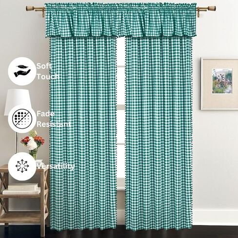 2 Panels Curtain Valances for Kitchen Windows, Bathroom, Living Rooms - Rod Pocket Short Curtain Topper Window Treatment - Farmhouse Rustic Window Valances (2 Pack, W60 x L14, Aqua) in Saudi Arabia