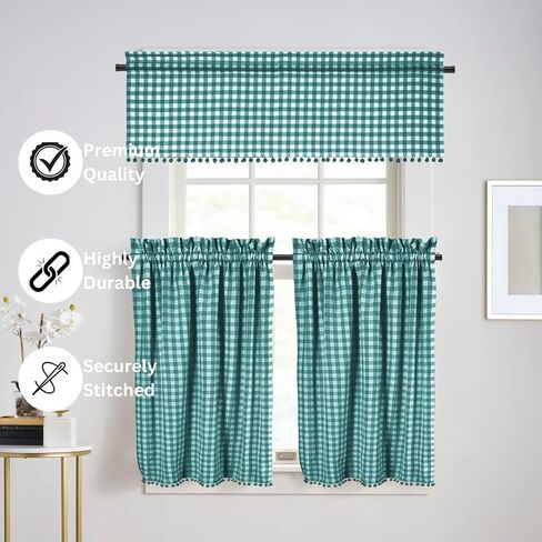 2 Panels Curtain Valances for Kitchen Windows, Bathroom, Living Rooms - Rod Pocket Short Curtain Topper Window Treatment - Farmhouse Rustic Window Valances (2 Pack, W60 x L14, Aqua) in Saudi Arabia
