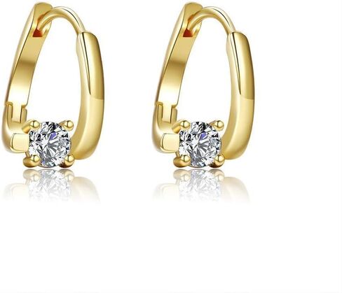 1 Pair Exquisite Diamond-Studded Earrings, 14K Gold Plated Trendy Design Hoop Earrings, Sparkling Cubic Zirconia, Eye-Catching Gemstone Center, Ideal for Any Occasion (Gold) in Saudi Arabia