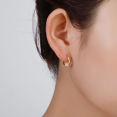 1 Pair Exquisite Diamond-Studded Earrings, 14K Gold Plated Trendy Design Hoop Earrings, Sparkling Cubic Zirconia, Eye-Catching Gemstone Center, Ideal for Any Occasion (Gold) in Saudi Arabia