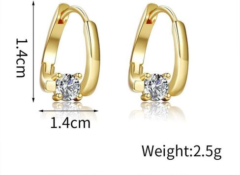 1 Pair Exquisite Diamond-Studded Earrings, 14K Gold Plated Trendy Design Hoop Earrings, Sparkling Cubic Zirconia, Eye-Catching Gemstone Center, Ideal for Any Occasion (Gold) in Saudi Arabia