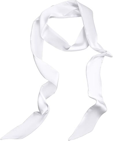 White Long Neckerchief, Solid Color Scarf for Women, 200x5cm Satin Scarf, Pure Skinny Scarves, Skinny Neckerchief for Necktie, Hairband, Handbag, Belt, Purse and Hat in Saudi Arabia