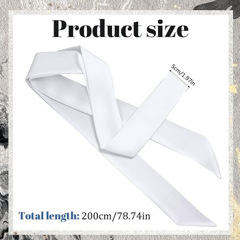 White Long Neckerchief, Solid Color Scarf for Women, 200x5cm Satin Scarf, Pure Skinny Scarves, Skinny Neckerchief for Necktie, Hairband, Handbag, Belt, Purse and Hat in Saudi Arabia