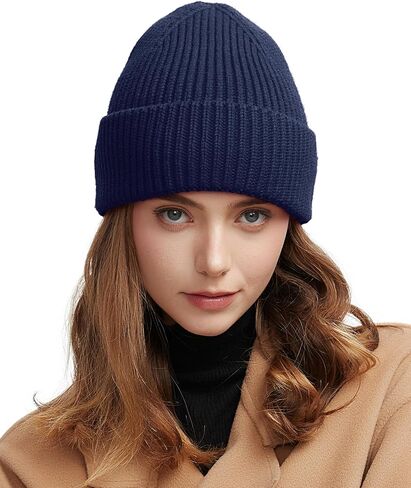 Wool Beanie for Men Women, Knit Cuffed Warm Winter Hats Fisherman Beanies Womens Ski Hat Skull Cap Unisex in Saudi Arabia