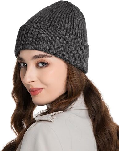 Wool Beanie for Men Women, Knit Cuffed Warm Winter Hats Fisherman Beanies Womens Ski Hat Skull Cap Unisex in Saudi Arabia