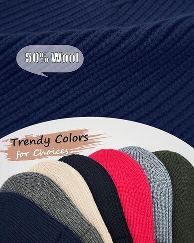 Wool Beanie for Men Women, Knit Cuffed Warm Winter Hats Fisherman Beanies Womens Ski Hat Skull Cap Unisex in Saudi Arabia