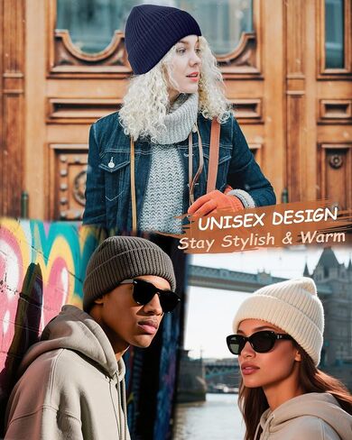 Wool Beanie for Men Women, Knit Cuffed Warm Winter Hats Fisherman Beanies Womens Ski Hat Skull Cap Unisex in Saudi Arabia