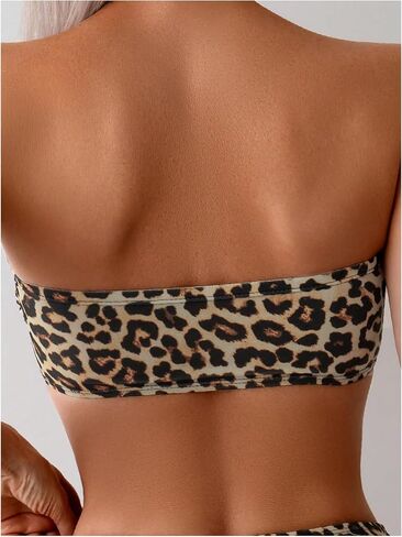 GORGLITTER Women's Leopard Bikini Strapless Bandeau Swimwear High Waist Bathing Suit in Saudi Arabia