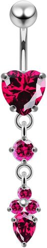 CZ Stone Heart with Round and Pear Shape Flower Dangling Design 925 Sterling Silver with 14 Gauge, 10mm Length Stainless Steel Belly Ring - Belly Button jewelry - Navel jewelry in Saudi Arabia
