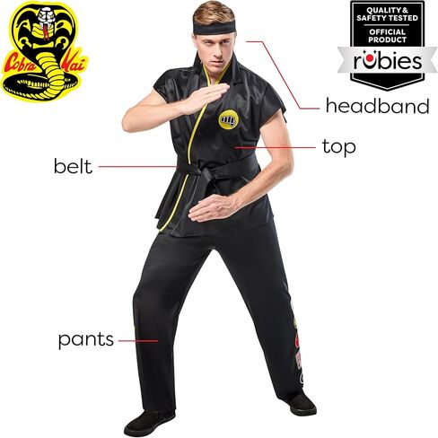Rubies Mens Mens Cobra Kai Karate Kid Gi Adult Costume Set With Black Karate Pants, Jacket, Headband & Belt in Saudi Arabia