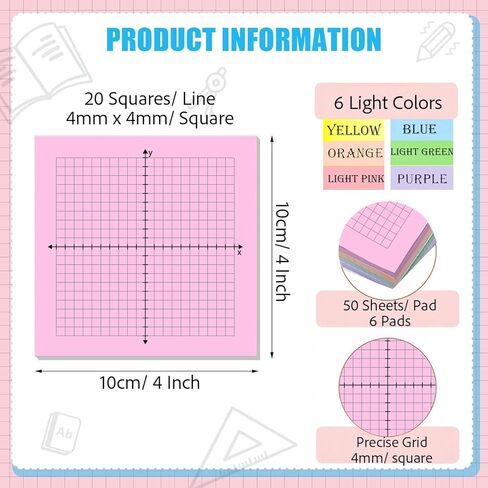 6 منصات رسم بياني ورق الملاحظات اللاصقة 4 × 4 بوصة ، ورسم بياني ملاحظات لزجة ، ورسم بياني للرياضيات ، وملاحظات صخرية للرياضيات ، وملاحظات شبكية لزجة ، ومفاتح الشبكة المصغرة ، 20 × 20 in Kuwait