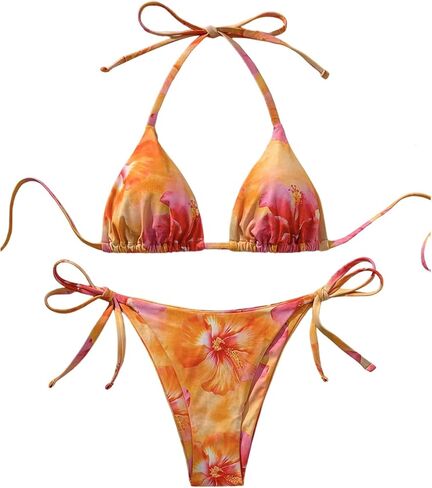 Women's 2 Piece Floral Print Bikini Set Halter Triangle String Cheeky Bathing Suits High Cut Swimsuit in Saudi Arabia
