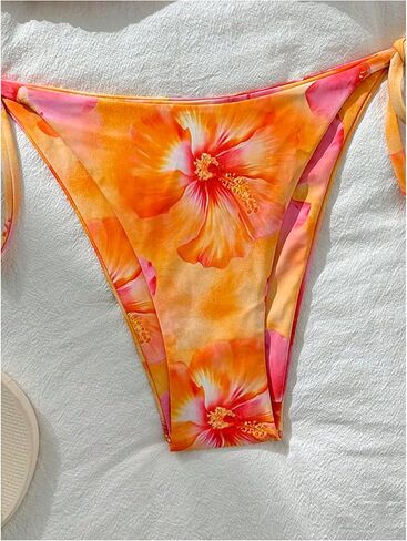 Women's 2 Piece Floral Print Bikini Set Halter Triangle String Cheeky Bathing Suits High Cut Swimsuit in Saudi Arabia