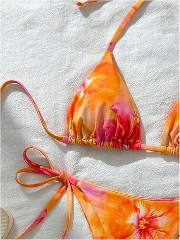 Women's 2 Piece Floral Print Bikini Set Halter Triangle String Cheeky Bathing Suits High Cut Swimsuit in Saudi Arabia