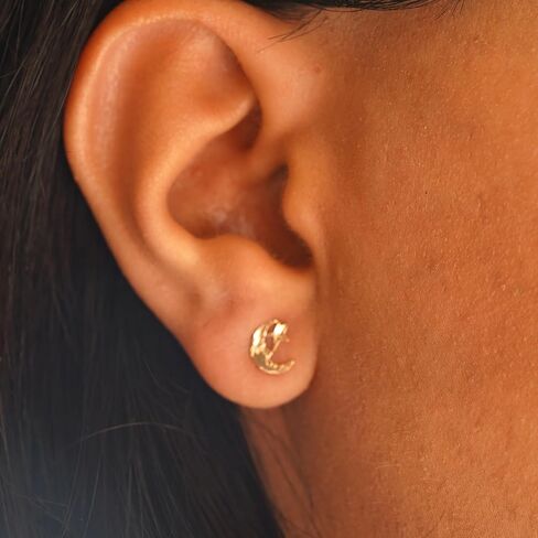 14K Solid Gold Moon & Star Push Back Earrings | Dainty Celestial Jewelry by Tehrani Jewelry in Saudi Arabia