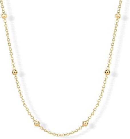 PAVOI 14K Gold Plated Small Bead Ball Chain Necklace for Women - Adjustable Dainty Gold Beaded Necklace - Trendy Choker Chain Layering Jewelry in Saudi Arabia