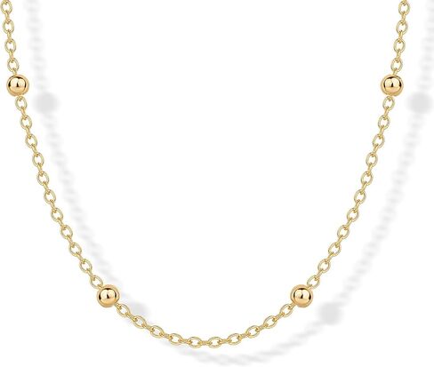 PAVOI 14K Gold Plated Small Bead Ball Chain Necklace for Women - Adjustable Dainty Gold Beaded Necklace - Trendy Choker Chain Layering Jewelry in Saudi Arabia