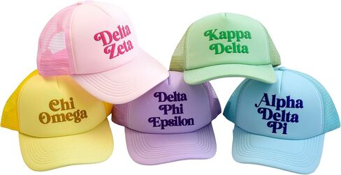قبعة بيسبول Alpha Phi من Sorority Shop - قبعة شبكية على طراز سائقي الشاحنات، لوحة أمامية مبطنة وإغلاق سريع، هدايا Alpha Phi للنساء باللون الوردي in Saudi Arabia