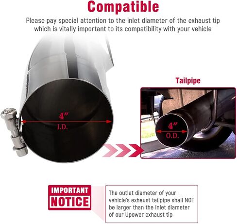 Upower 3 Inch Inlet Exhaust Tip, Turn Down Diesel Tailpipe Tip with 3" Inlet 3" Outlet 12" Overall Length, Polished Stainless Steel Bolt On Design in Kuwait