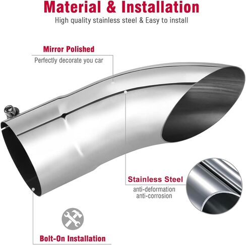 Upower 3 Inch Inlet Exhaust Tip, Turn Down Diesel Tailpipe Tip with 3" Inlet 3" Outlet 12" Overall Length, Polished Stainless Steel Bolt On Design in Kuwait