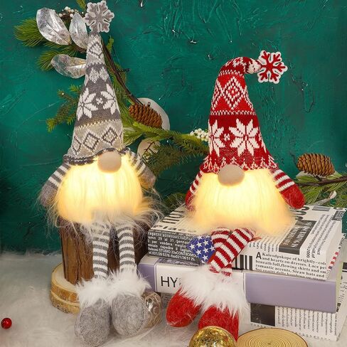 Juegoal 2 Pack Lighted Christmas Gnomes with Dangling Legs, 19.5Inch Handmade Scandinavian Swedish Tomte, Battery Operated Winter Tabletop Christmas Decorations Collectible Figurines in Saudi Arabia