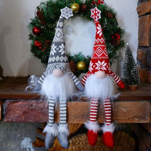 Juegoal 2 Pack Lighted Christmas Gnomes with Dangling Legs, 19.5Inch Handmade Scandinavian Swedish Tomte, Battery Operated Winter Tabletop Christmas Decorations Collectible Figurines in Saudi Arabia