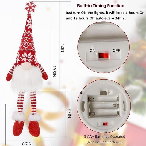Juegoal 2 Pack Lighted Christmas Gnomes with Dangling Legs, 19.5Inch Handmade Scandinavian Swedish Tomte, Battery Operated Winter Tabletop Christmas Decorations Collectible Figurines in Saudi Arabia