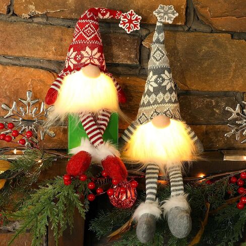 Juegoal 2 Pack Lighted Christmas Gnomes with Dangling Legs, 19.5Inch Handmade Scandinavian Swedish Tomte, Battery Operated Winter Tabletop Christmas Decorations Collectible Figurines in Saudi Arabia