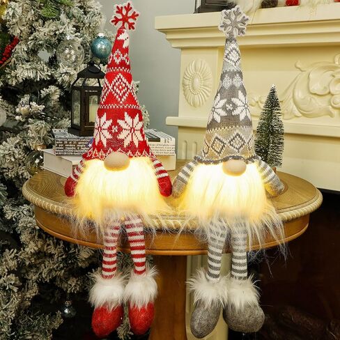 Juegoal 2 Pack Lighted Christmas Gnomes with Dangling Legs, 19.5Inch Handmade Scandinavian Swedish Tomte, Battery Operated Winter Tabletop Christmas Decorations Collectible Figurines in Saudi Arabia