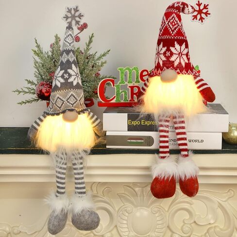 Juegoal 2 Pack Lighted Christmas Gnomes with Dangling Legs, 19.5Inch Handmade Scandinavian Swedish Tomte, Battery Operated Winter Tabletop Christmas Decorations Collectible Figurines in Saudi Arabia