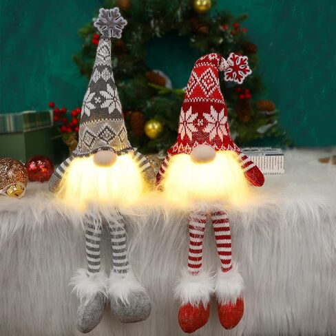 Juegoal 2 Pack Lighted Christmas Gnomes with Dangling Legs, 19.5Inch Handmade Scandinavian Swedish Tomte, Battery Operated Winter Tabletop Christmas Decorations Collectible Figurines in Saudi Arabia