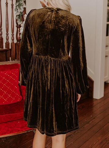 Happy Sailed Women’s Velvet Dress Fall Fashion Lantern Long Sleeve Front Bowknot High Waist A Line Cocktail Party Dress in Saudi Arabia