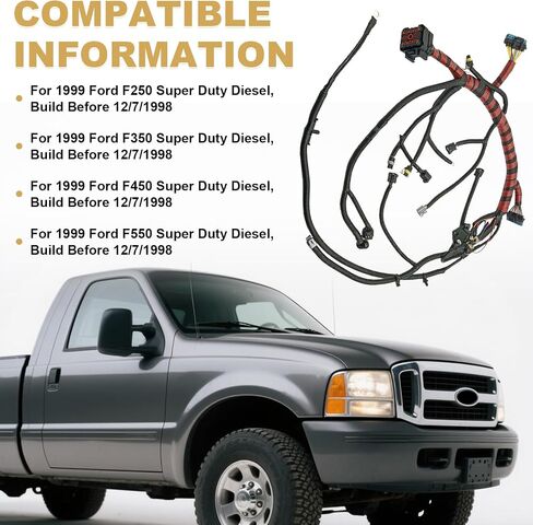 PartsFlow F81Z12B637BA Engine Wiring Harness, Standalone Wire Harness for 1999 Ford F250 F350 F450 F550 Super Duty Diesel 7.3L, Build Before 12/7/1998, Red&Black in Saudi Arabia
