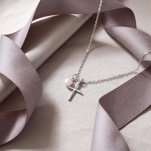 EVER FAITH 925 Sterling Silver First Communion Cross Necklace Church Tiny Pearl Choker Necklaces Baptism/Confirmation/Birthday/Christmas Jewelry Gift for Women Daughter Teen Girls in Saudi Arabia