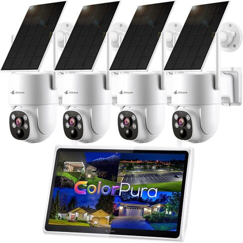 Kittyhok 【ColorPura】 كاميرا أمان تعمل بالطاقة الشمسية PTZ لاسلكية خارجية، رؤية ليلية ملونة حقيقية، تعمل بالطاقة الشمسية، 2K FHD، اكتشاف الإنسان، صوت ثنائي الاتجاه، IP66 مانعة لتسرب الماء، تسجيل محلي لأمن المنزل in Saudi Arabia