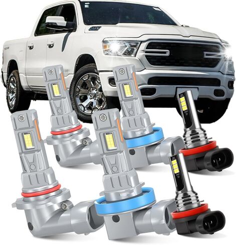 For Dodge RAM 1500 2500 3500 2009-2023, 9005 High beam H11 Low beam H11 Fog lights LED Bulbs Combo, 6500K White, 600% Brightness, Plug and Play, Pack of 6 in Saudi Arabia