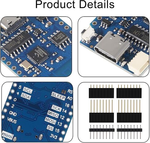 ACEIRMC 5 قطع WeMos D1 Mini V4.0.0 Type-C USB WiFi إنترنت الأشياء على أساس ESP8266 4 ميجابايت متوافق مع Arduino MicroPython Nodemcu (V4.0.0 Type-C) in Kuwait