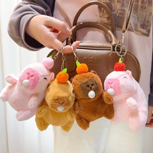Cartoon Capybaras Backpack Pendant Keychains for Women Men, 3.15x3.54x4.92 Inch Fruit Capybaras Key Charm Graduation Gift in Saudi Arabia