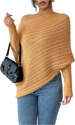 Milumia Women's Off The Shoulder Sweater Dolman Long Sleeve Asymmetrical Knit Tops in Saudi Arabia