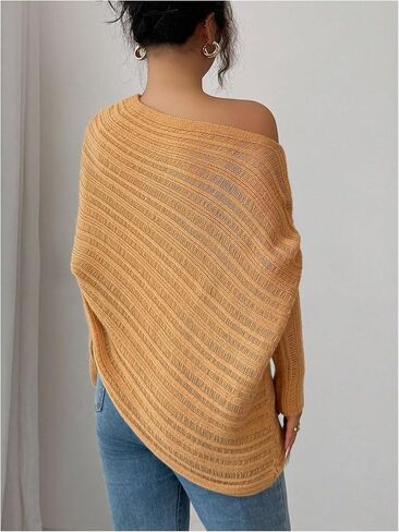 Milumia Women's Off The Shoulder Sweater Dolman Long Sleeve Asymmetrical Knit Tops in Saudi Arabia