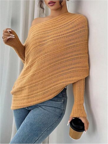 Milumia Women's Off The Shoulder Sweater Dolman Long Sleeve Asymmetrical Knit Tops in Saudi Arabia