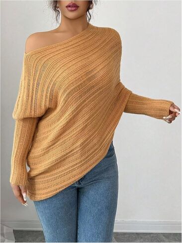 Milumia Women's Off The Shoulder Sweater Dolman Long Sleeve Asymmetrical Knit Tops in Saudi Arabia