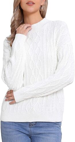 Allegra K Sweaters for Women's Cable Vintage Woven Crewneck Pullover Jumper Knitted Tops in Saudi Arabia