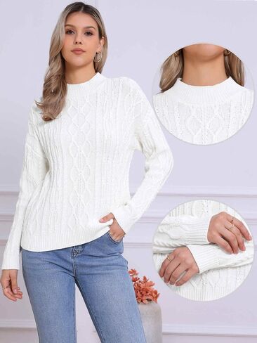 Allegra K Sweaters for Women's Cable Vintage Woven Crewneck Pullover Jumper Knitted Tops in Saudi Arabia