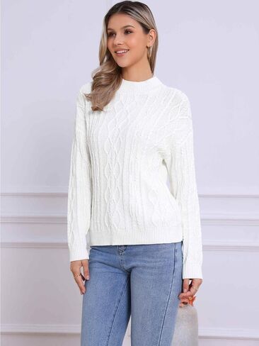 Allegra K Sweaters for Women's Cable Vintage Woven Crewneck Pullover Jumper Knitted Tops in Saudi Arabia
