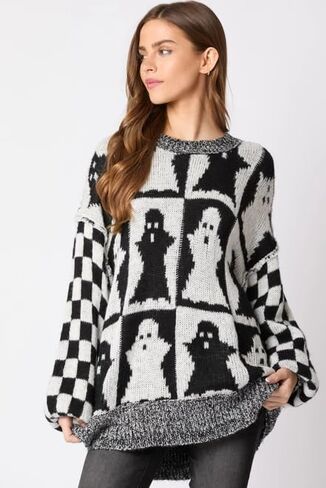 utcoco Women's Halloween Ghost Sweater Tops Casual Loose Fit Crew Neck Long Sleeve Chunky Knit Pullover Sweaters in Saudi Arabia