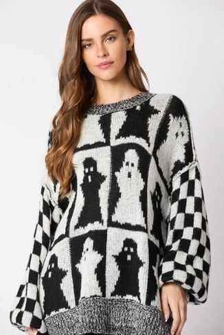 utcoco Women's Halloween Ghost Sweater Tops Casual Loose Fit Crew Neck Long Sleeve Chunky Knit Pullover Sweaters in Saudi Arabia