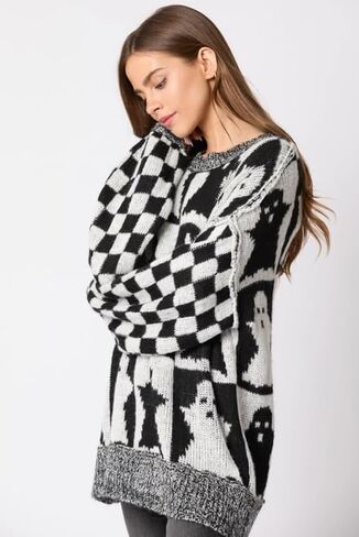 utcoco Women's Halloween Ghost Sweater Tops Casual Loose Fit Crew Neck Long Sleeve Chunky Knit Pullover Sweaters in Saudi Arabia