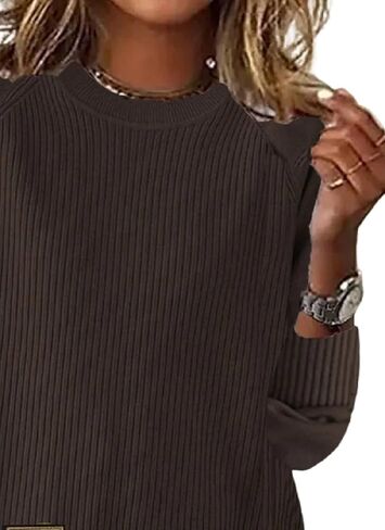 LOZ Women's Crew Neck Ribbed Knit Sweater Fashion 2025 Pullover Long Sleeve Solid Color Casual Loose Jumper Tops in Kuwait