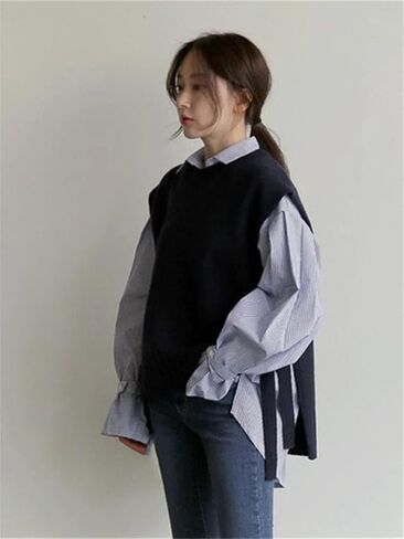 Women Round-Neck Loose Sleeveless Sweater Vest Knitting Wool Blend Oversize Pullover Tops in Saudi Arabia